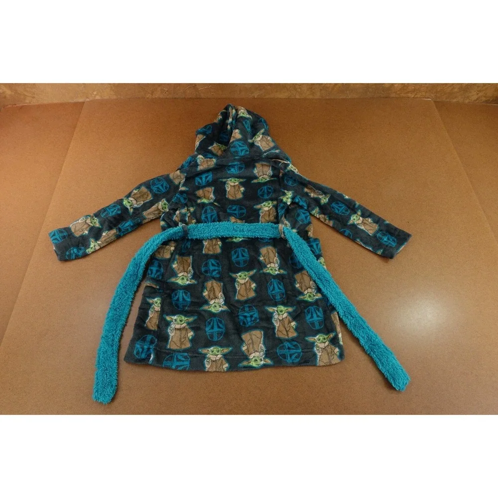 Star Wars Youth Size 6 Blue Baby Yoda Cozy Fleece Hooded Belted Robe NWT